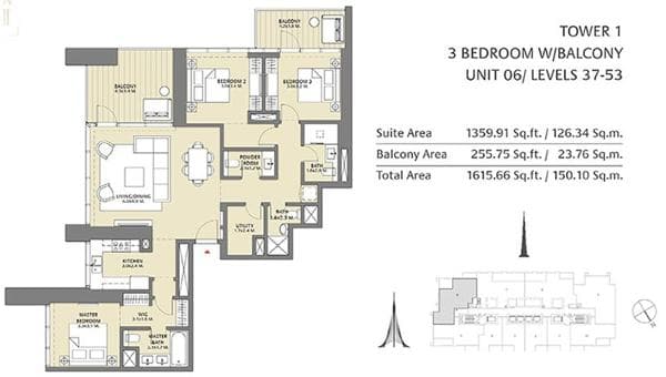 3 Bedroom Apartment for Sale in Downtown Views II, Downtown Views, Downtown Dubai.