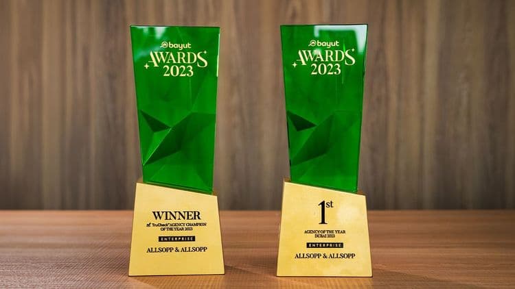 Allsopp & Allsopp Triumphs at the 2023 Bayut Awards: Winning Enterprise Agency of the Year 2023 and Bayut TruCheck Champion of the Year 2023!
